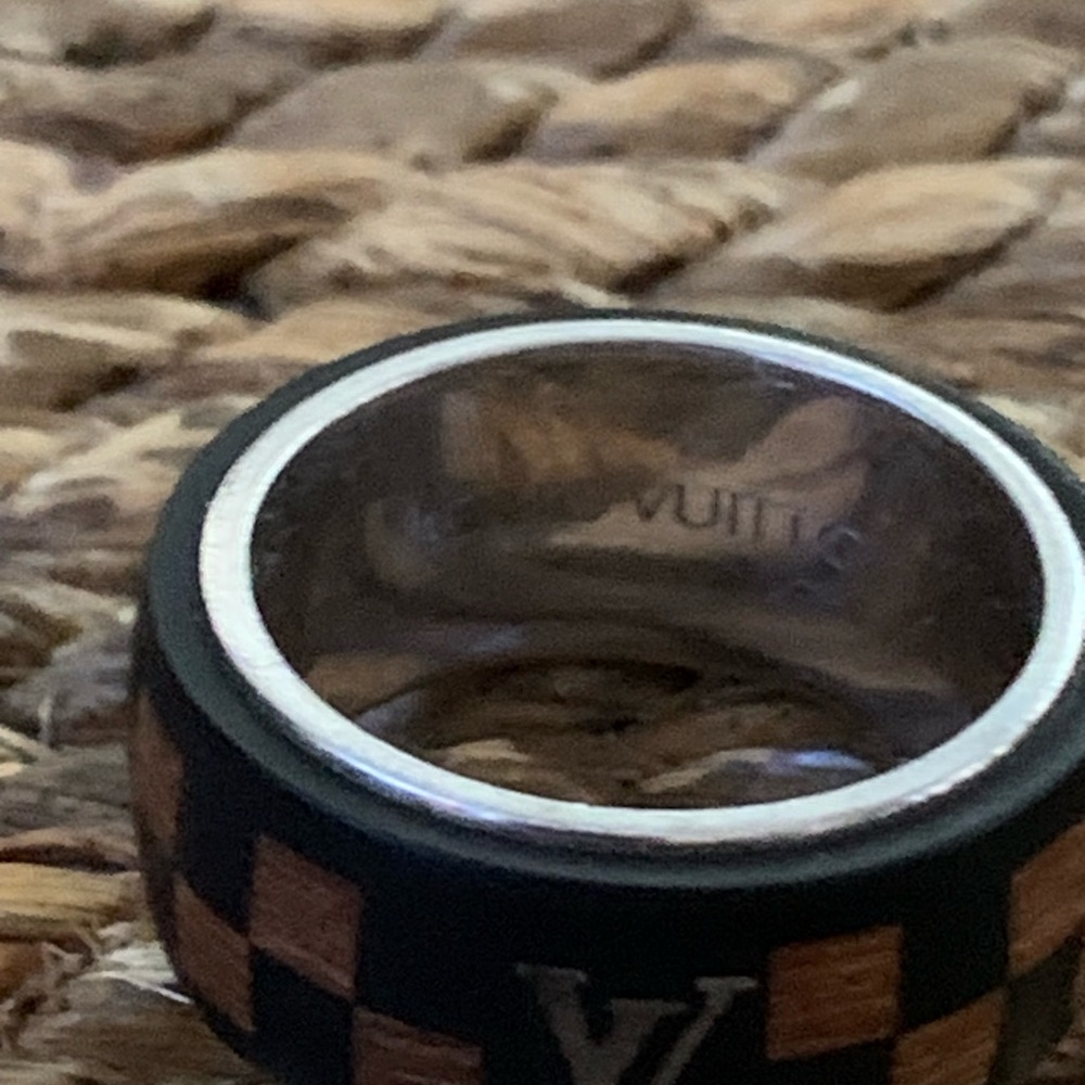 Louis Vuitton Damier Tiger Wood Brass Ring - size 56 - Picture 2 of 4